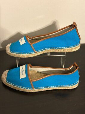 KATE SPADE New York Sz 9 Lara Logo Turquoise Blue Slip-On Espadrille Flats Shoes